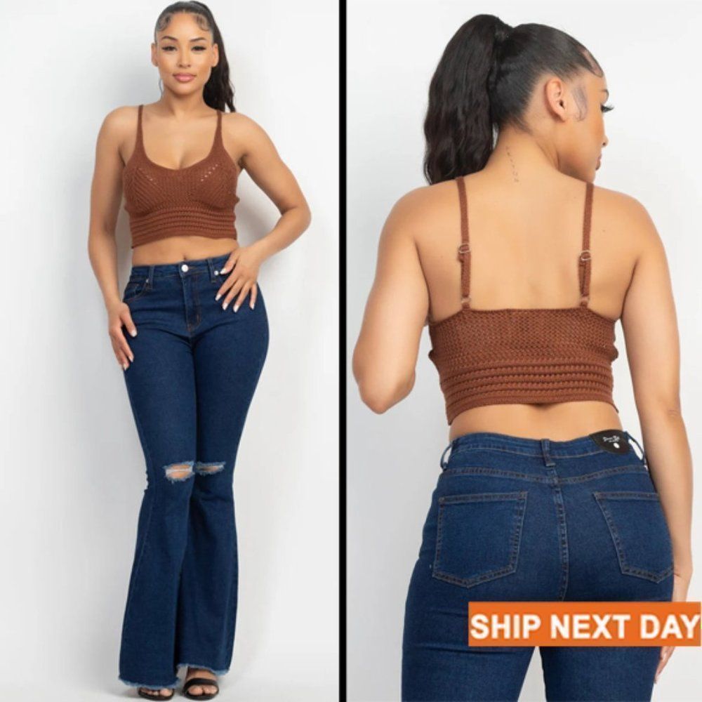 Knitted Cami Sweater Tank Top - Crop top - Sweater top - Knit top